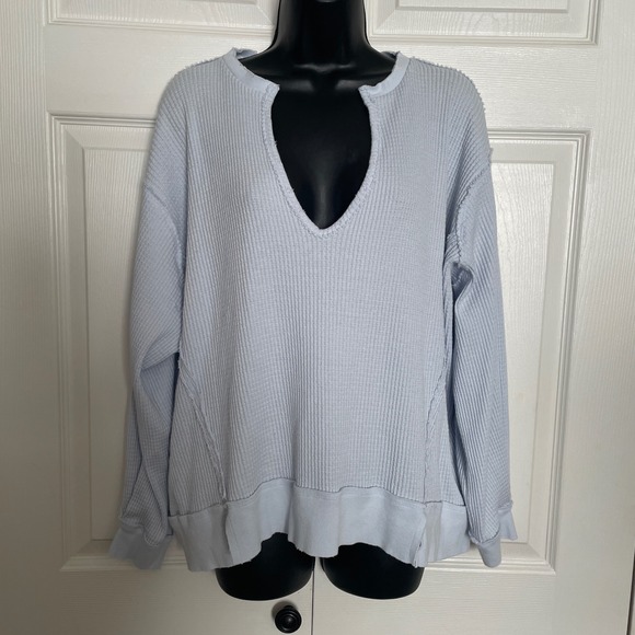 We The Free Tops - We The Free Light Blue Buttercup Thermal Shirt Women XS Long Sleeve Oversizedl